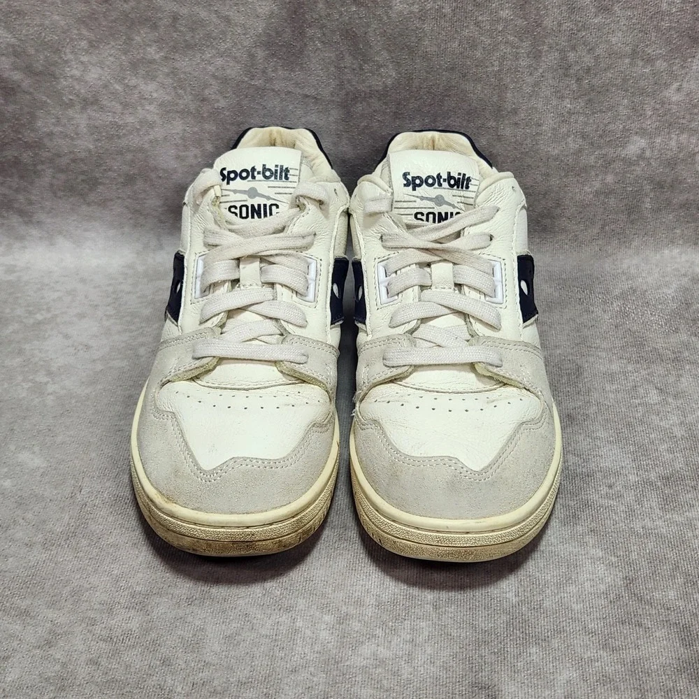 Saucony Spot-bilt Sonic Low Cream Navy Leather Suede Sneakers Mens 6 Womens 7.5
